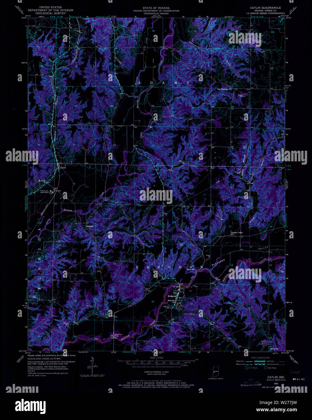USGS TOPO Karte Indiana in Catlin 159581 1952 24000 invertiert Wiederherstellung Stockfoto