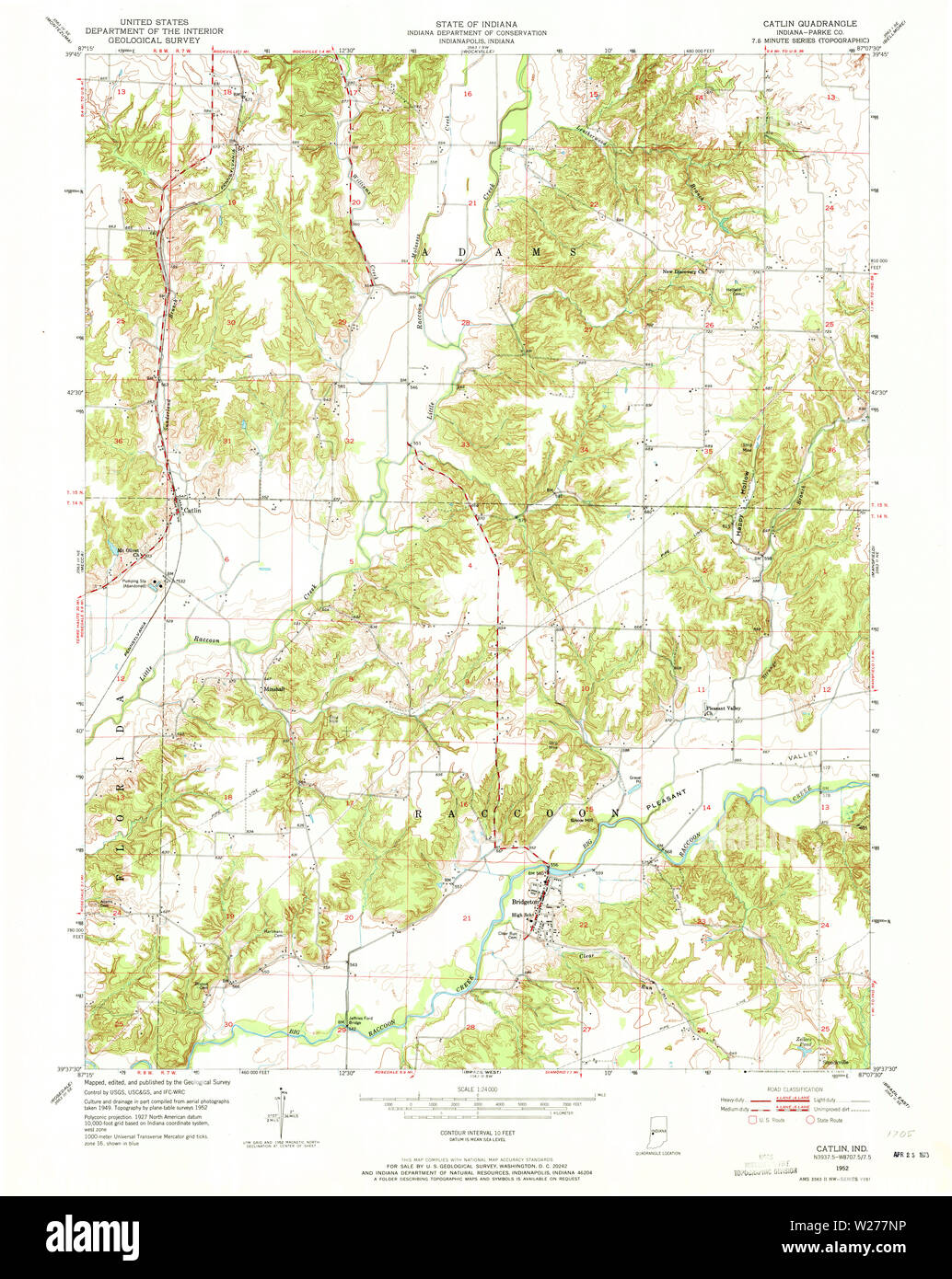 USGS TOPO Karte Indiana in Catlin 159581 1952 24000 Wiederherstellung Stockfoto