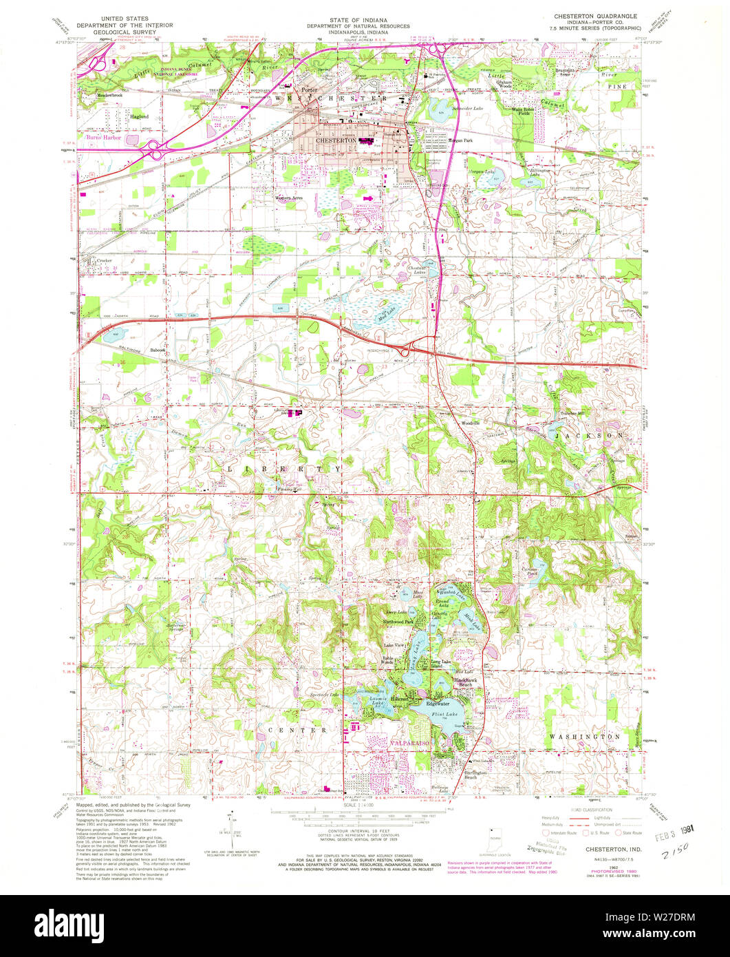 USGS TOPO Karte Indiana Chesterton 159598 1962 24000 Wiederherstellung Stockfoto