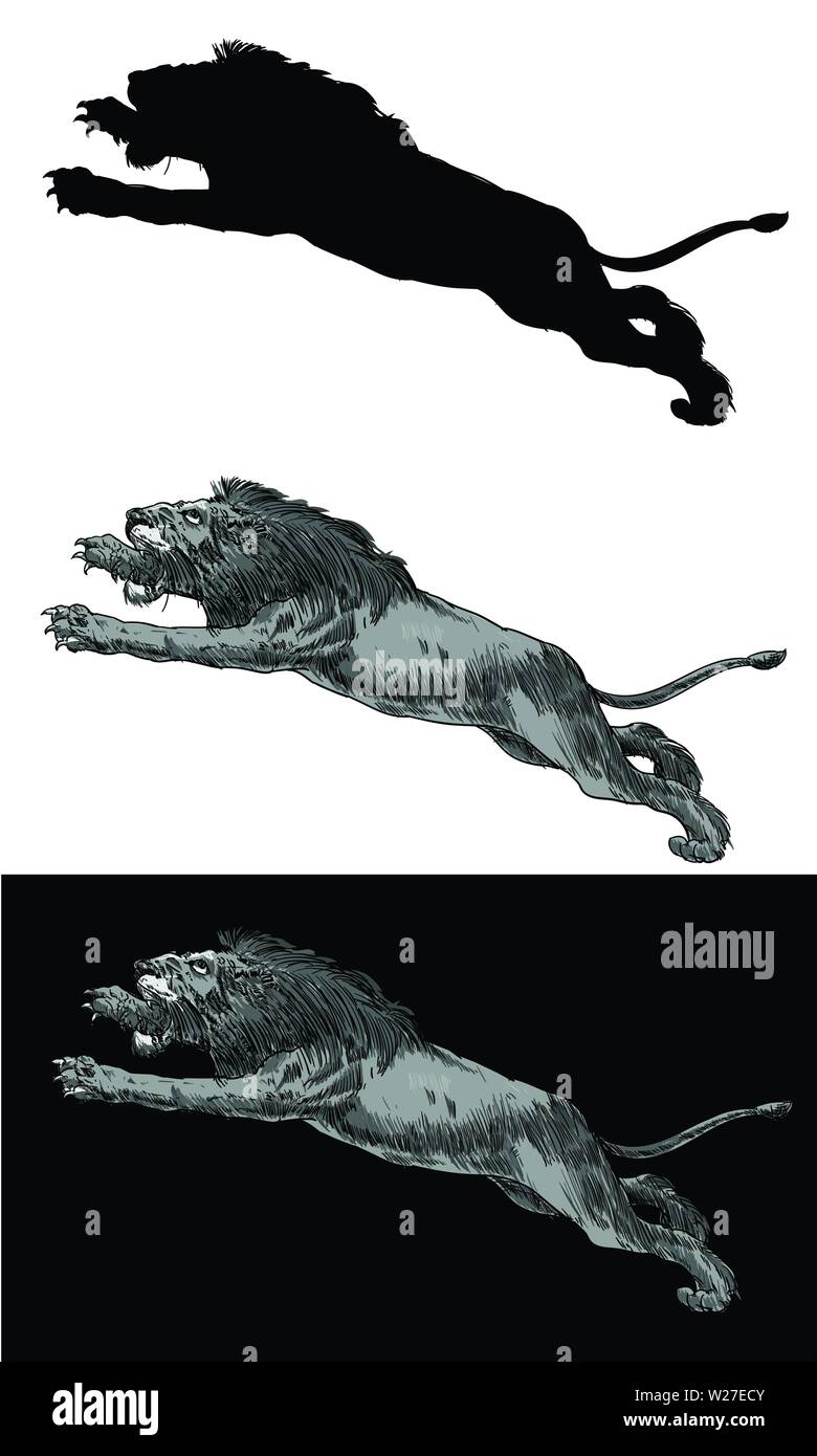 Silhouettenvektor für Löwenangriff Stock Vektor