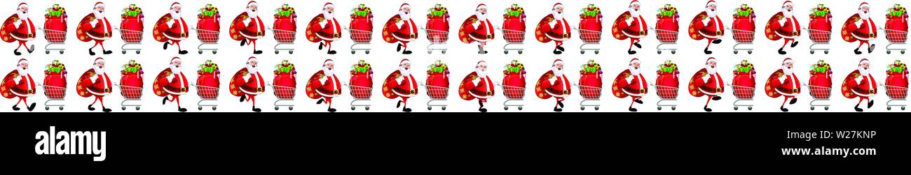 Santa Claus Walk Cycle mit Geschenktasche, Loop Animation Sprite Sheet Vector Stock Vektor
