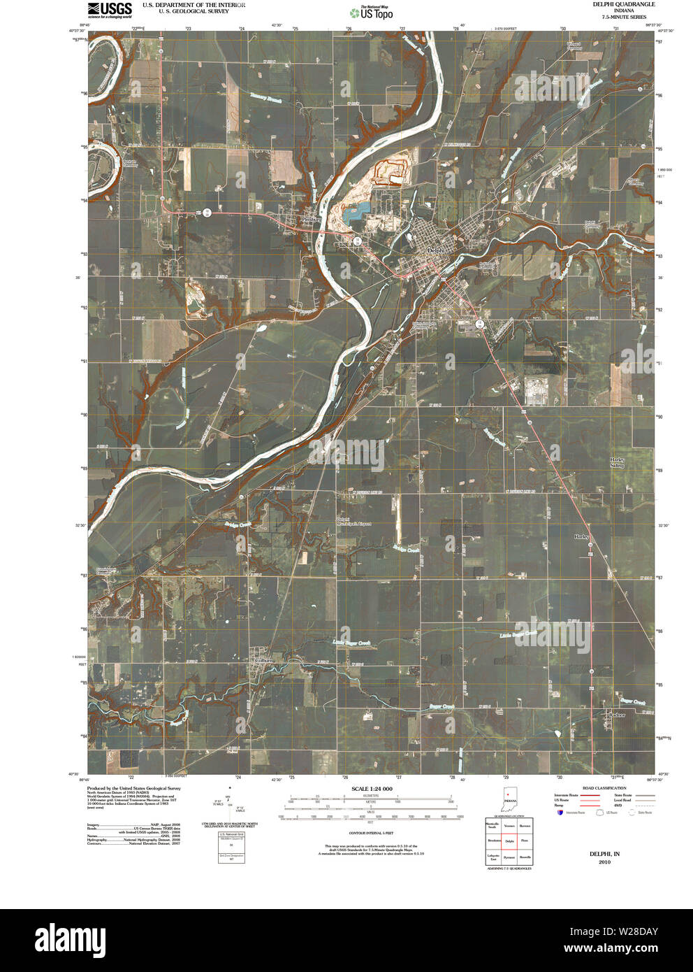 USGS TOPO Karte Indiana in Delphi 20100526 TM Wiederherstellung Stockfoto