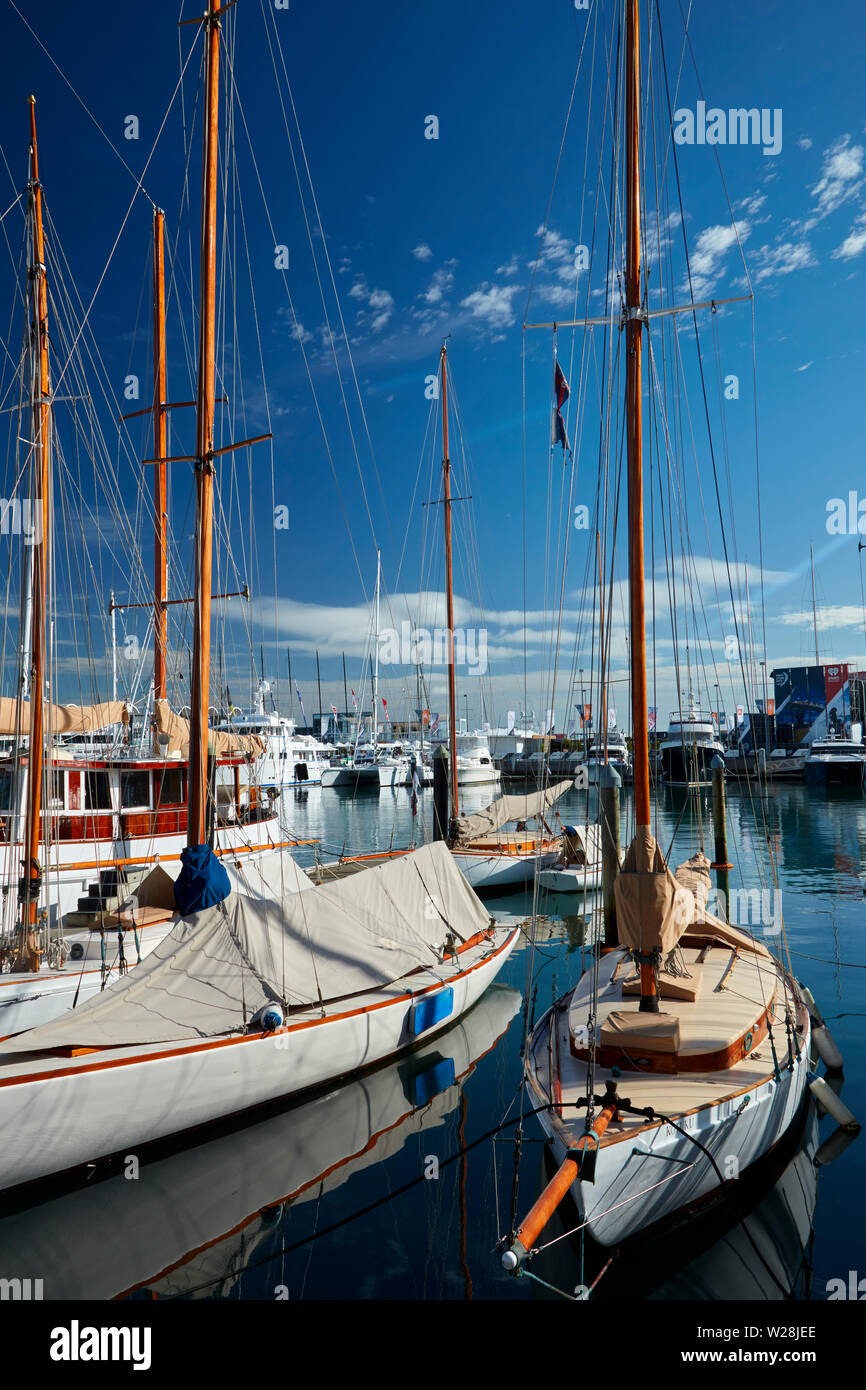 Boote, Viaduct Basin, Auckland, Nordinsel, Neuseeland Stockfoto