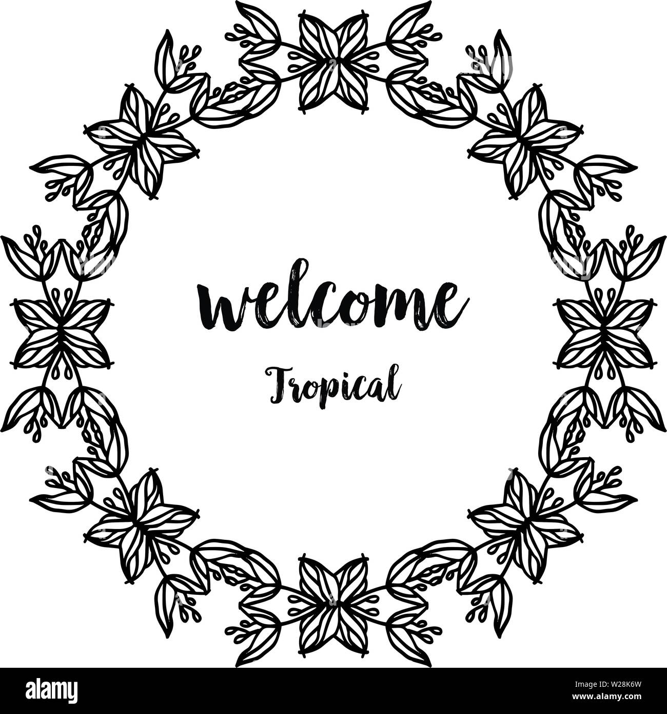 Vector Illustration design Karte Willkommen tropisch mit verschiedenen Zeichnung Blume Rahmen Hand gezeichnet Stock Vektor