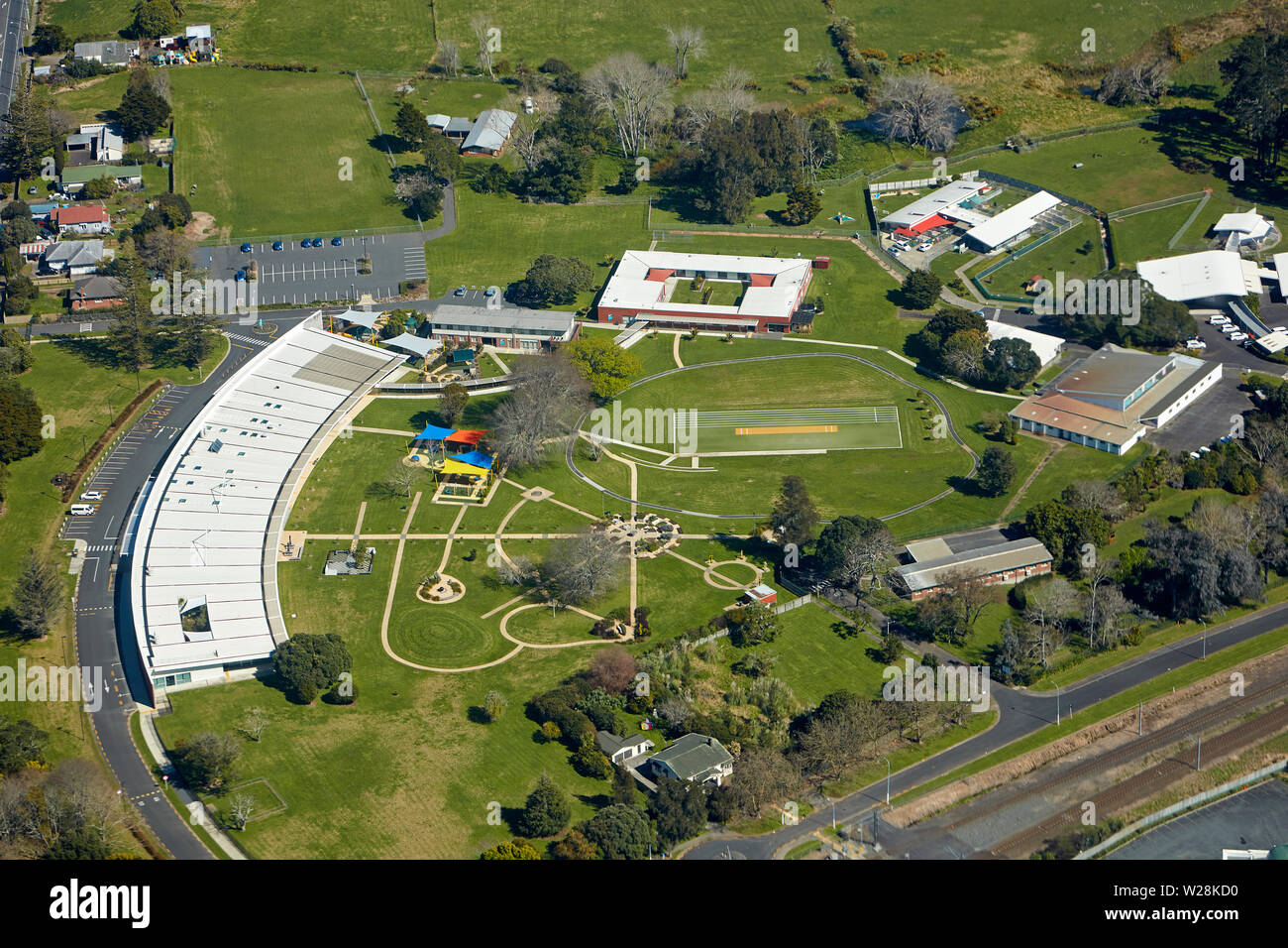 Blinden und Sehbehinderten Schule Homai Campus, Manurewa, Auckland, Nordinsel, Neuseeland - Antenne Stockfoto