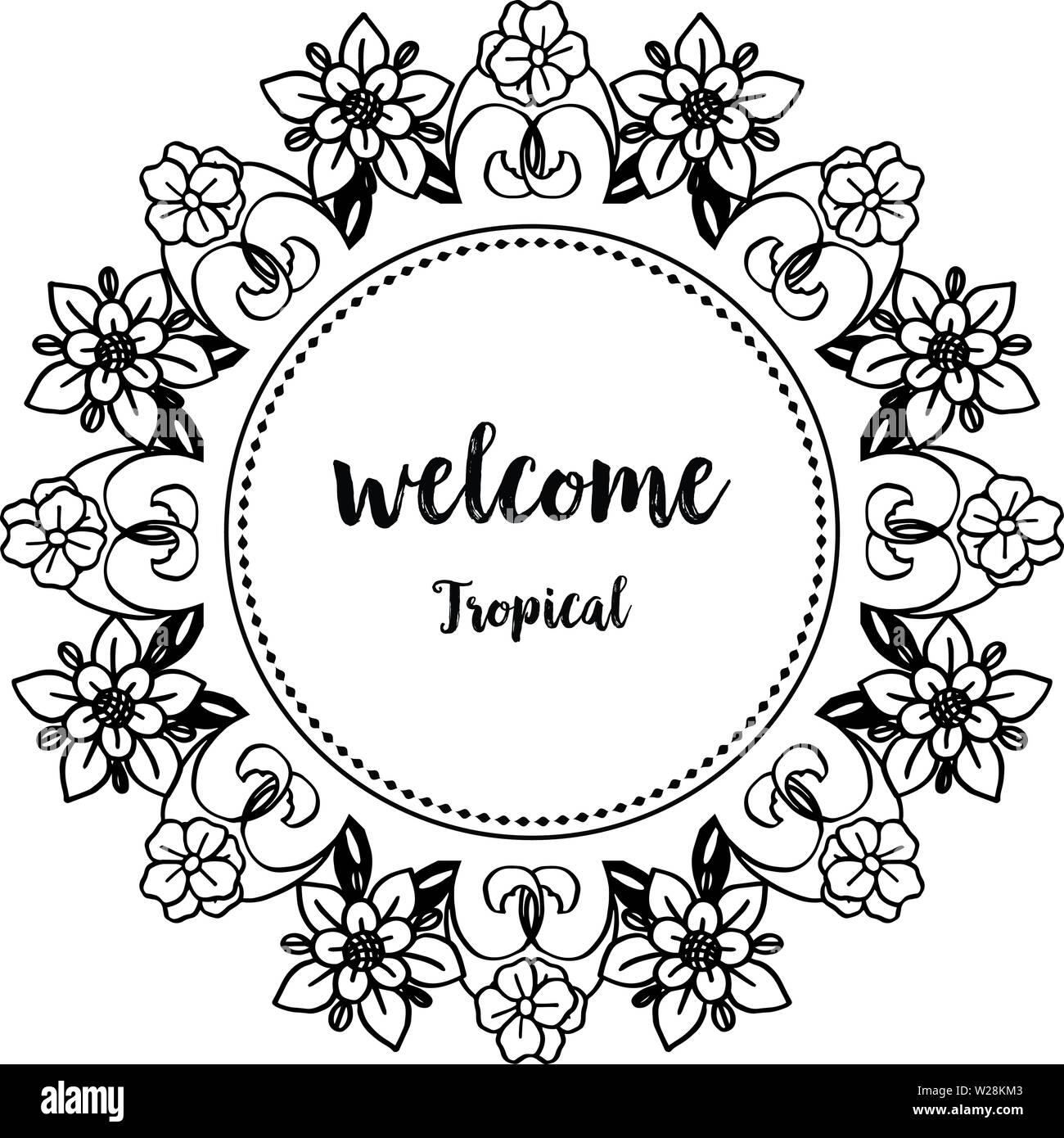 Vector Illustration Blume Rahmen für Dekor Karte wellcome tropischen Hand gezeichnet Stock Vektor