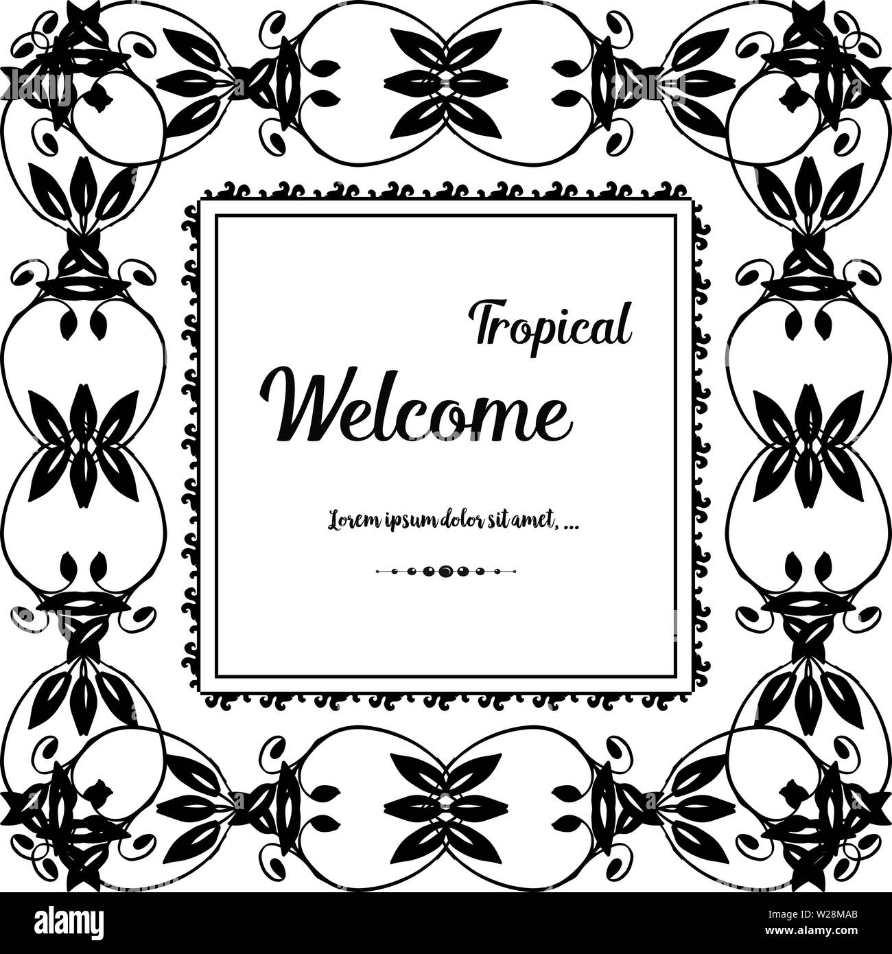 Vector Illustration verzierte Blume Rahmen für die Einrichtung von Tapeten wellcome tropischen Hand gezeichnet Stock Vektor