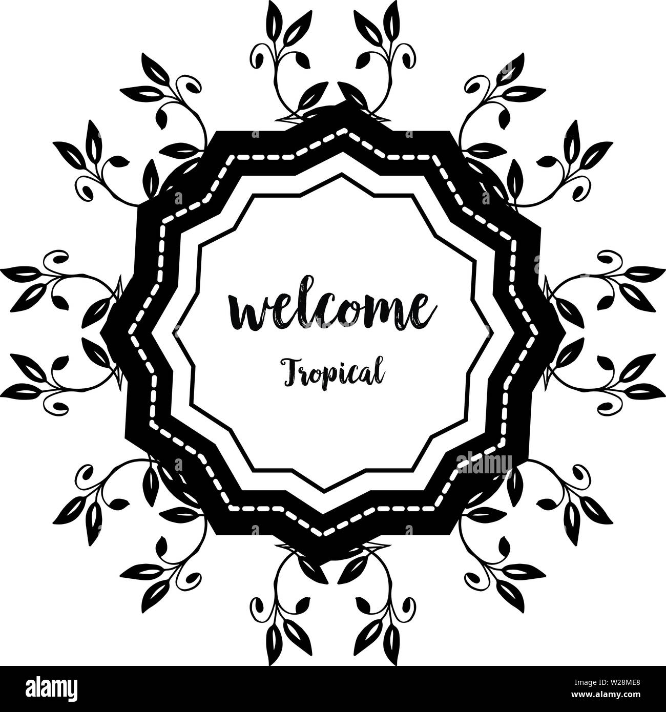 Verschiedene Abbildung schöne Blume Rahmen mit dem Schreiben von wellcome tropischen Hand gezeichnet Stock Vektor