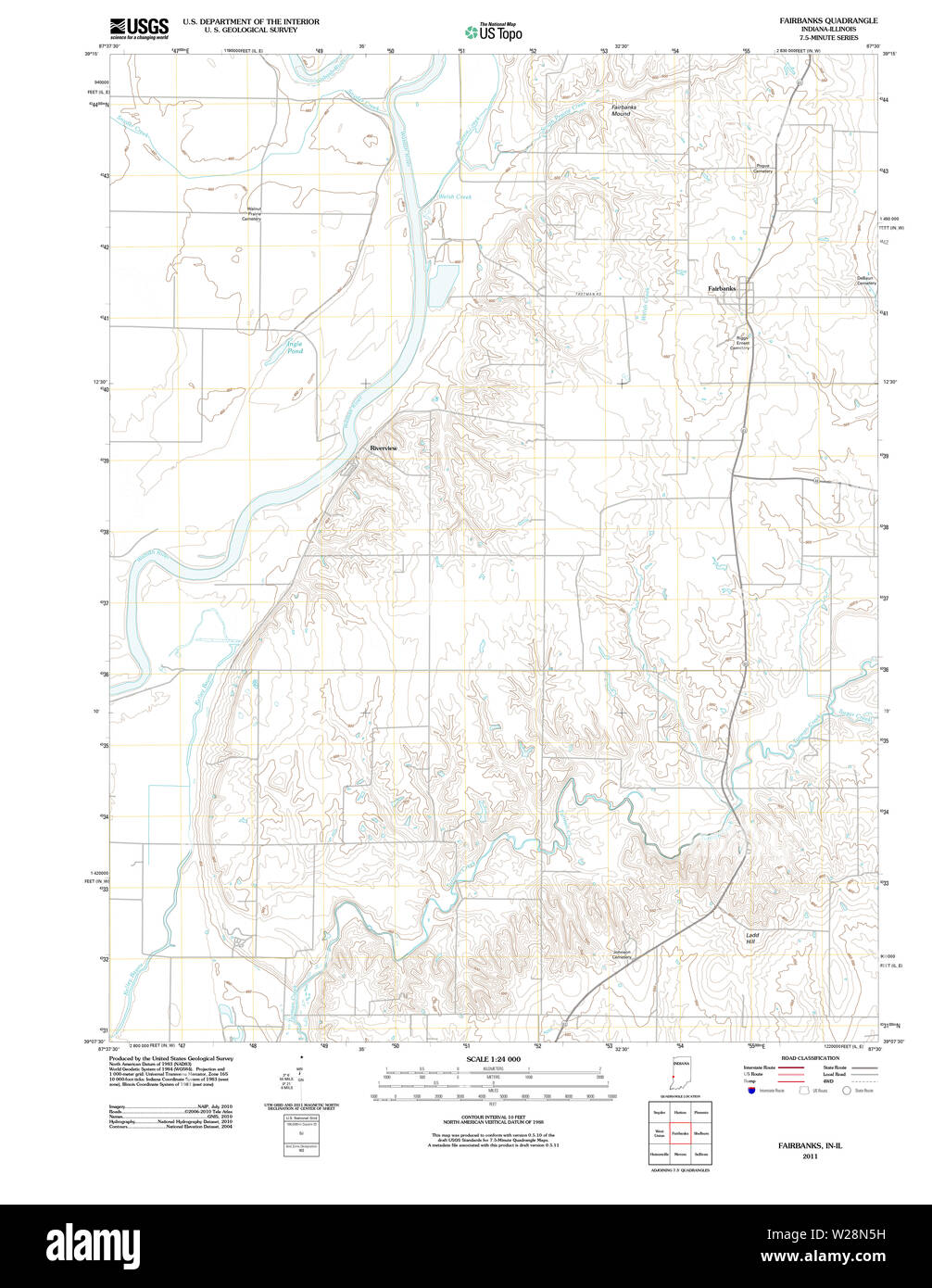 USGS TOPO Karte Indiana in Fairbanks 20111012 TM Wiederherstellung Stockfoto