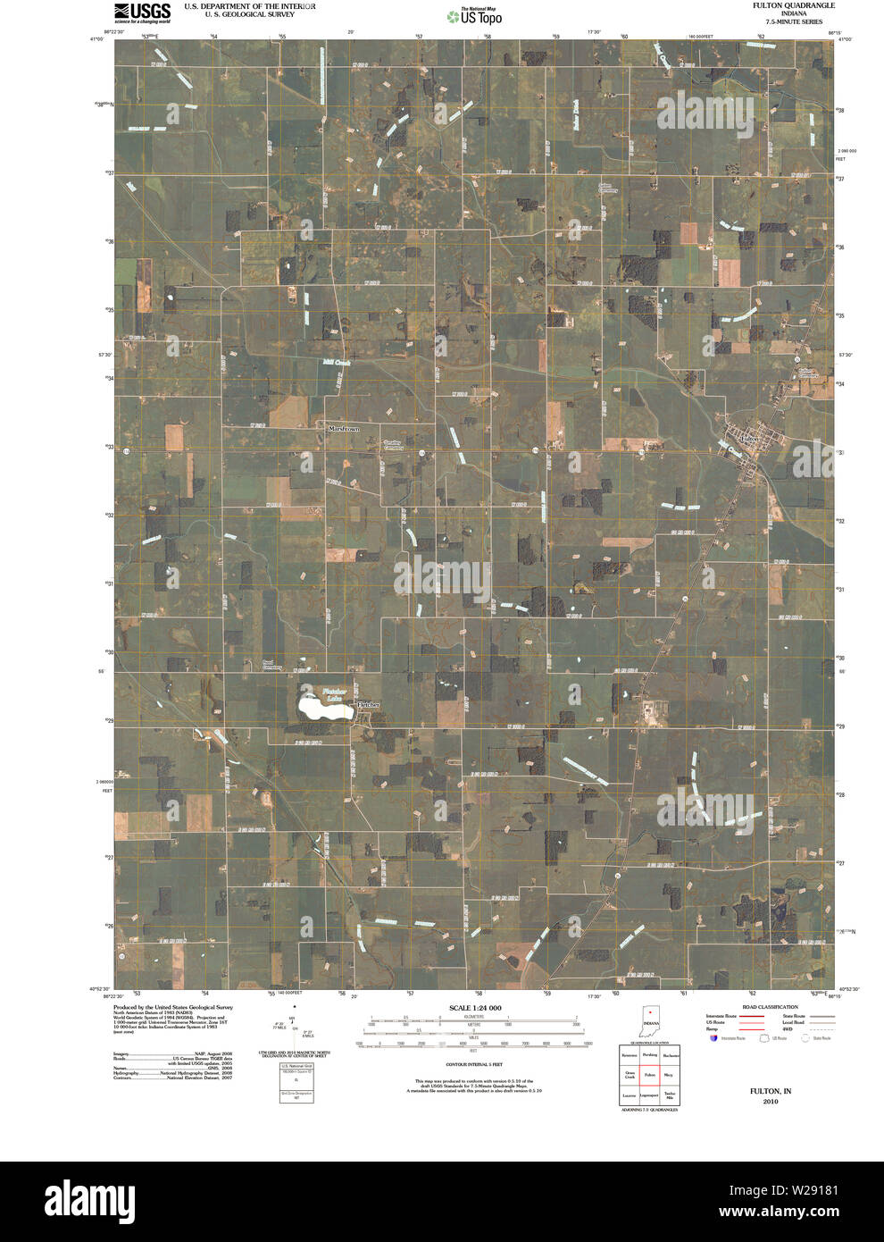 USGS TOPO Karte Indiana in Fulton 20100526 TM Wiederherstellung Stockfoto