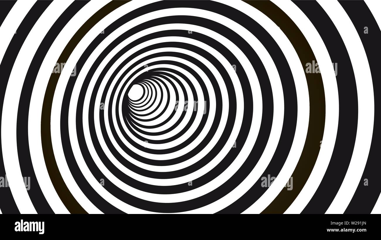Geometrische hypnotische Spirale. Schwarz-weiß gestreiften optische Illusion Abbildung. Geometrische Wurmloch Form Muster. Stock Vektor