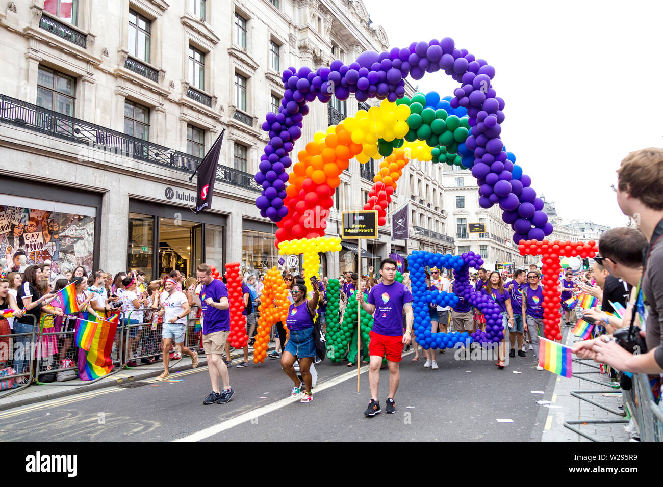Vom 6. Juli 2019 - Natwest in London Pride Parade, Großbritannien Stockfoto