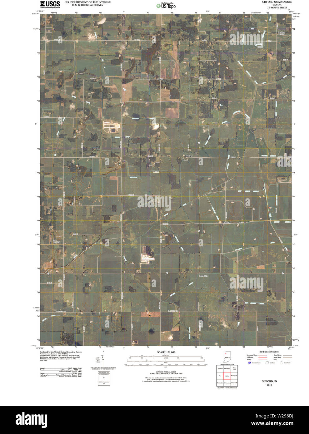 USGS TOPO Karte Indiana im Gifford 20100615 TM Wiederherstellung Stockfoto