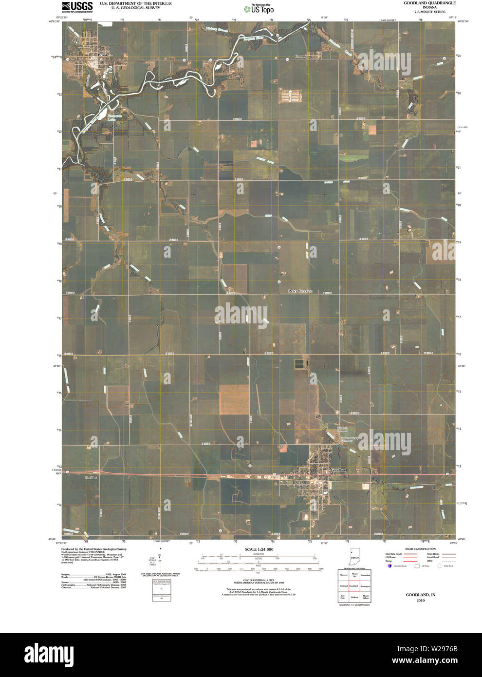 USGS TOPO Karte Indiana in Goodland 20100610 TM Wiederherstellung Stockfoto