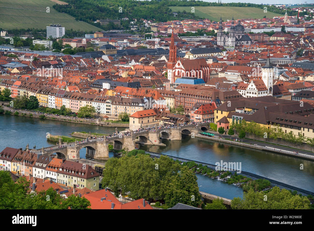 Stadtansicht Würzburg von der Festung Marienberg gesehen, Würzburg, Unterfranken, Bayern, Deutschland | Würzburg Stadt Blick von der Festung Ma gesehen Stockfoto
