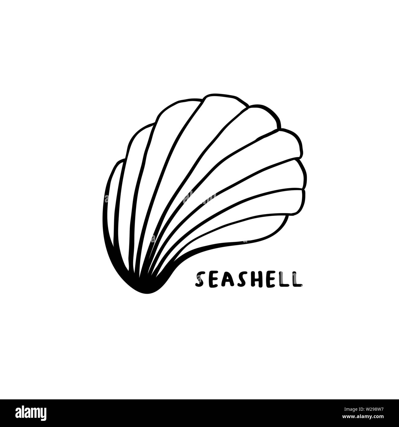 Eckig murex Seashell handgezeichnete Illustrationen. Seashore Muschel, Muschel monochrom Skizze. Freihand Kontur Venusmuschel Gravur. Conchology isolierte Design Element. Realistische Kugelschreiber Zeichnung Stock Vektor