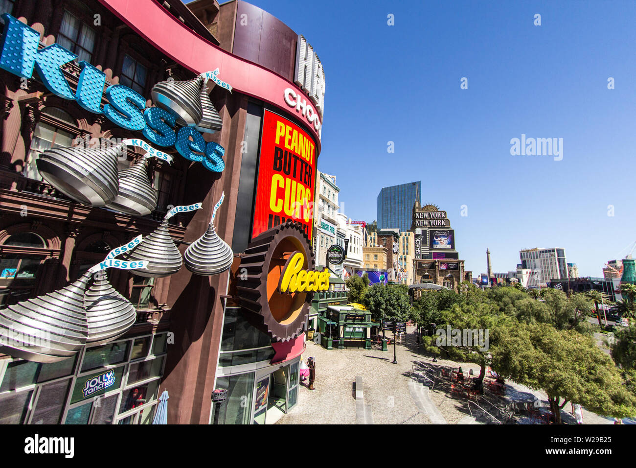 Las Vegas, Nevada, USA - Mai 6, 2019 : Äußeres der Hersheys Chocolate World in Las Vegas Stockfoto