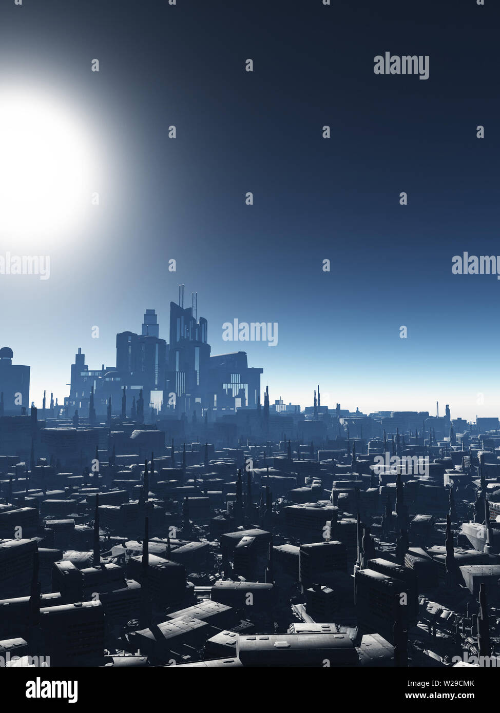 Stadt der Zukunft Megastruktur im Mondschein Stockfoto