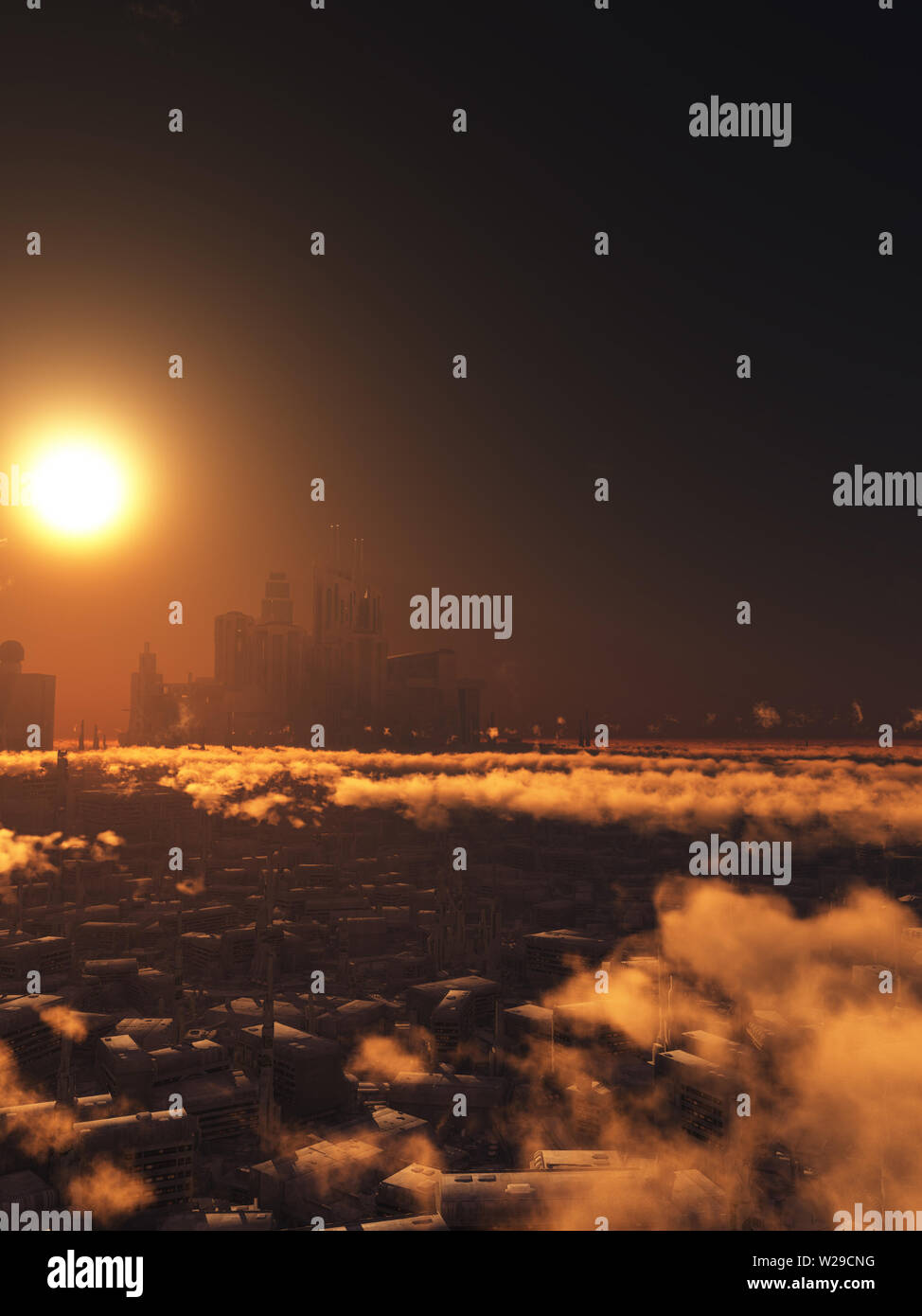 Stadt der Zukunft Megastructure bei Sonnenuntergang Stockfoto