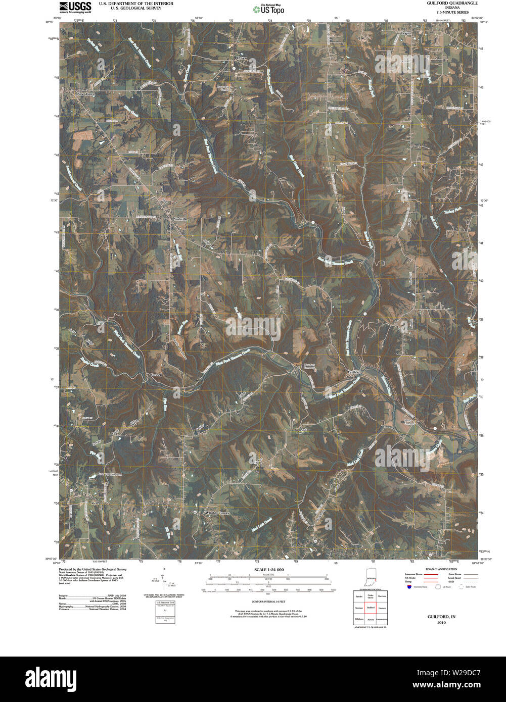 USGS TOPO Karte Indiana in der Guilford 20100513 TM Wiederherstellung Stockfoto