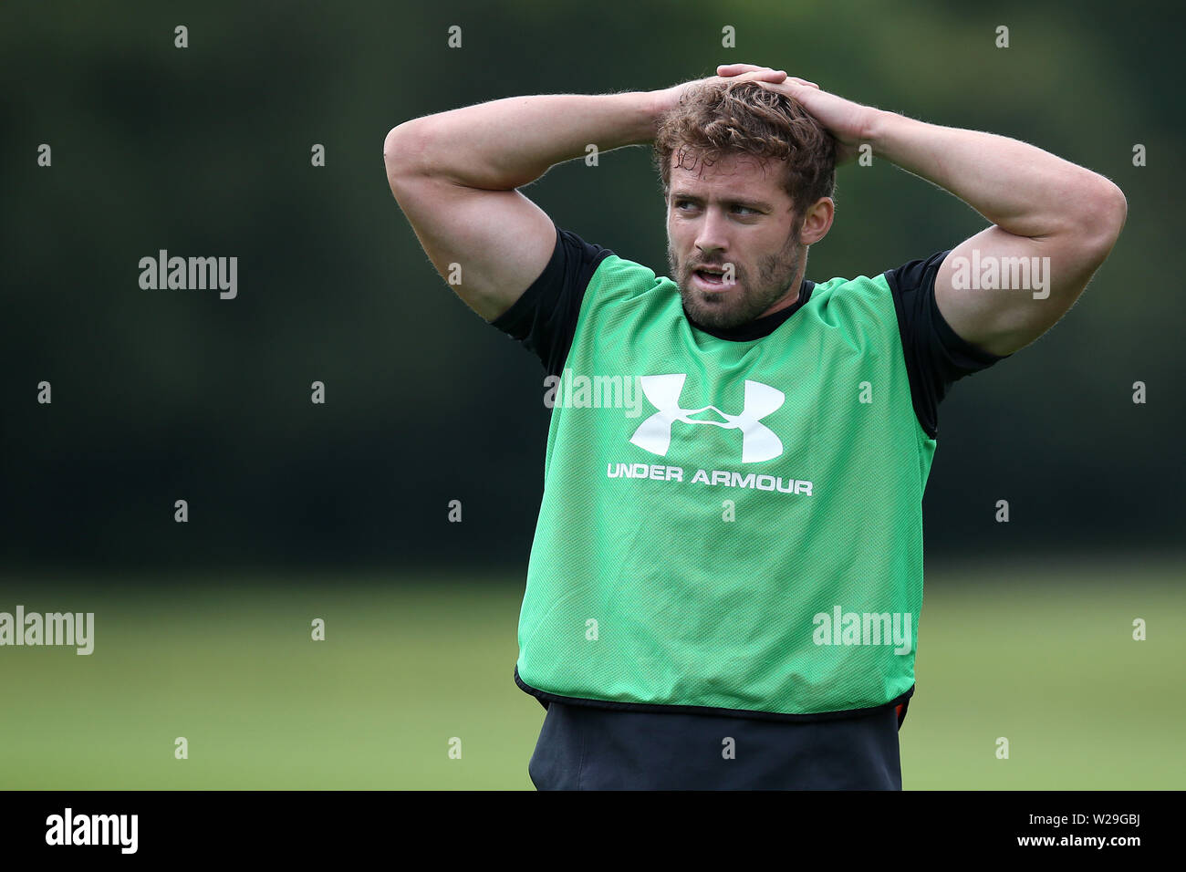 Cardiff, Großbritannien. 06 Juli, 2019. Leigh Halfpenny von Wales. Wales Rugby Team Training im Vale Resort Hensol, in der Nähe von Cardiff, South Wales am Samstag, den 6. Juli 2019. Die Gruppe vorbereiten für den Rugby World Cup 2019 in diesem Herbst pic werden von Credit: Andrew Obstgarten/Alamy leben Nachrichten Stockfoto