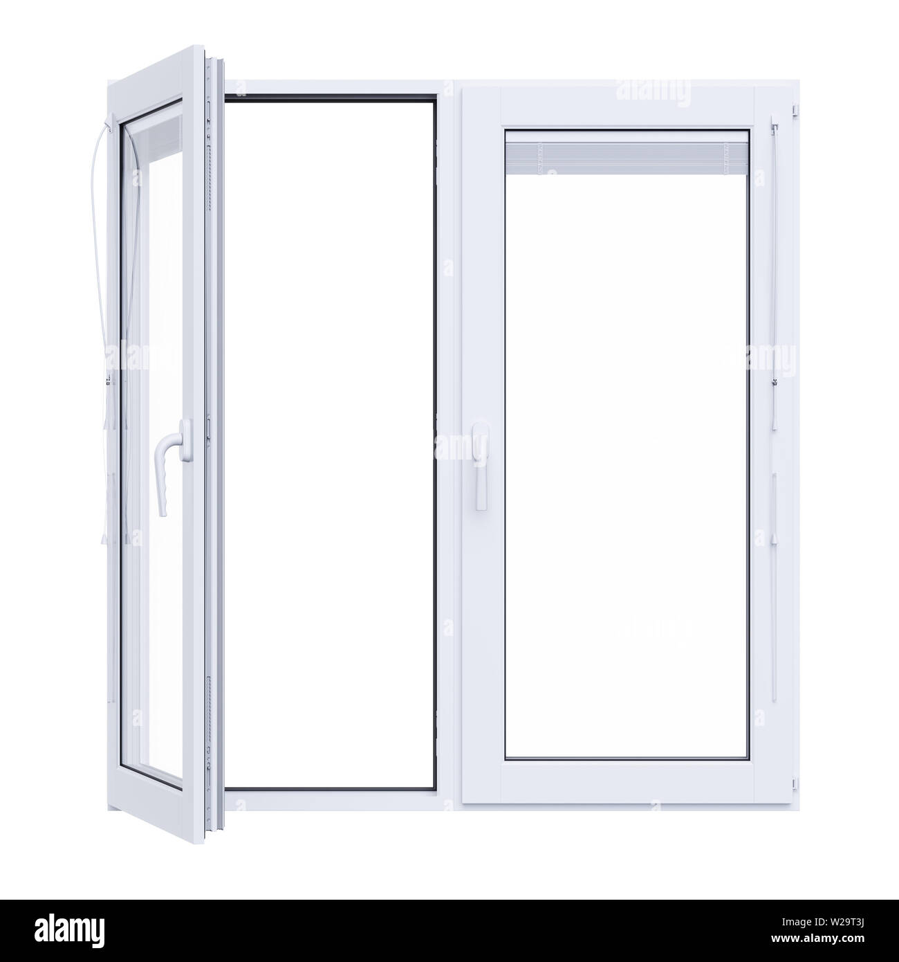 Weißer Kunststoff Fenster auf weißem Hintergrund geöffnet. 3D Rendering illustration Stockfoto