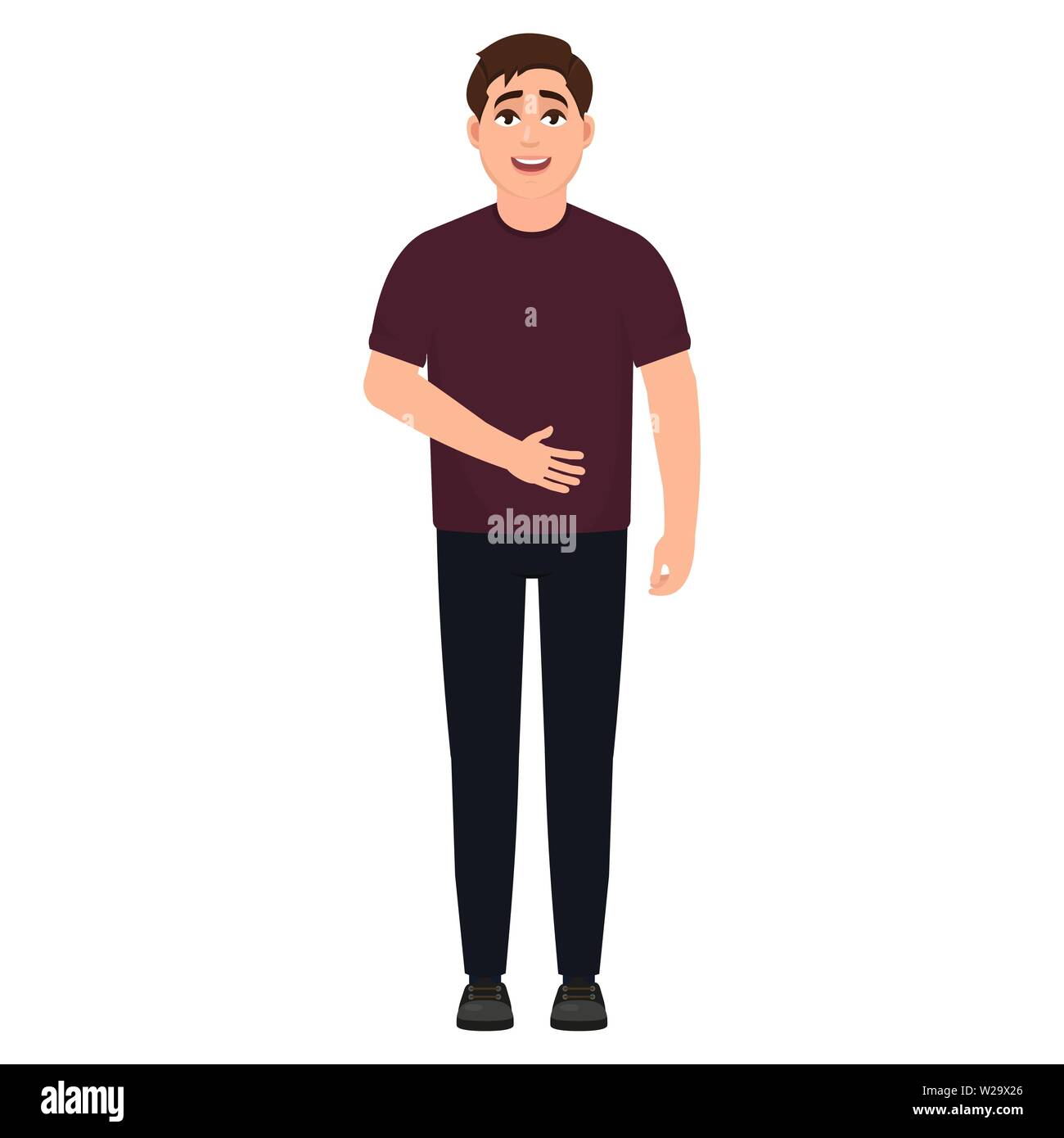 Der Mann lacht und hält seine Hand auf den Bauch, glücklicher Mensch, Cartoon Character Vector Illustration Stock Vektor