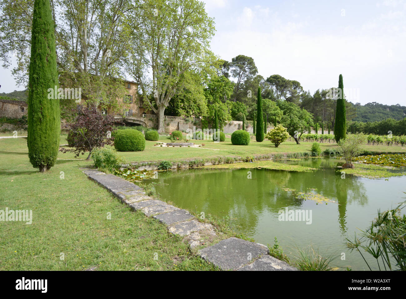 Formale Gärten Château La Canorgue Domaine oder Wine Estate Bonnieux Luberon Provence. Einstellung der Film 2006 ein gutes Jahr basierend auf dem Roman von Peter Mayle Stockfoto Formale Gärten Château La Canorgue Domaine oder Wine Estate Bonnieux Luberon Provence. Einstellung der Film 2006 ein gutes Jahr basierend auf dem Roman von Peter Mayle Stockfoto