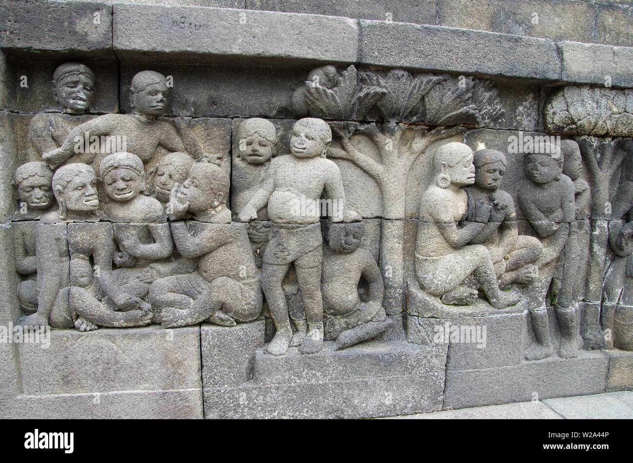 Skulpturen in der Borobudur Tempel in der Nähe von Yogyakarta auf der Insel Java in Indonesien Stockfoto