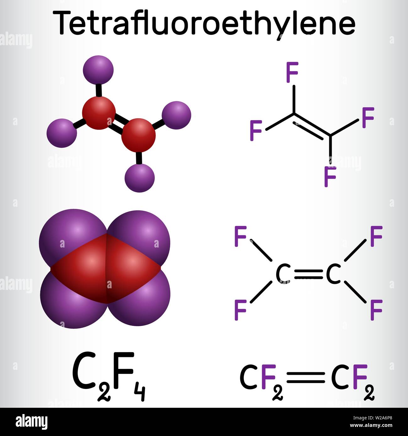 Tetrafluorethylen- oder TFE-Molekül, ist ein Monomer aus Polytetrafluorethylen oder PTFE. Es gehört zur Familie der Fluorkohlenwasserstoffe. Strukturelle chemische Stock Vektor