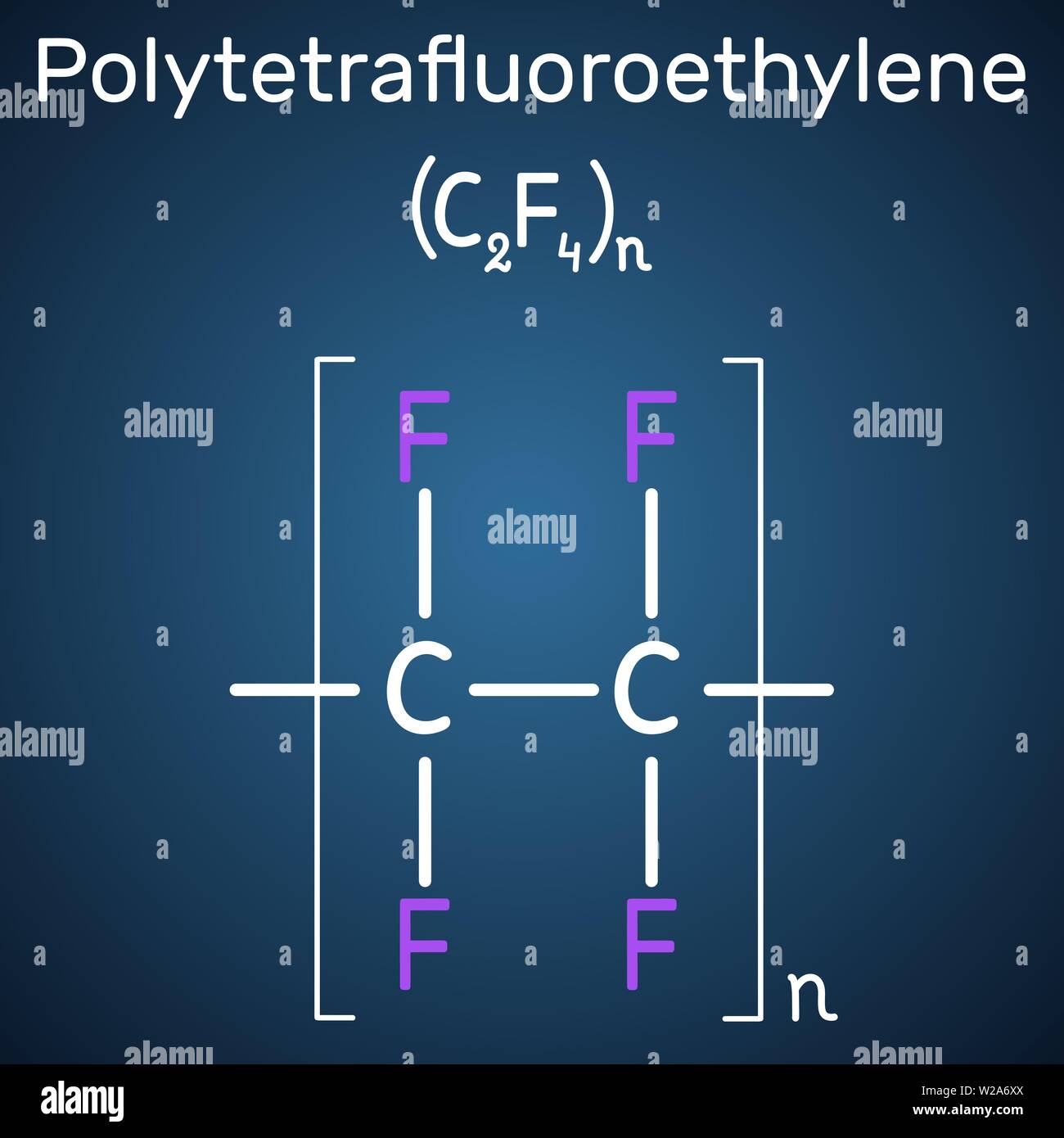 Polytetrafluorethylen, PTFE oder Teflon Polymermolekül. Ist ein synthetisches Fluorpolymer aus Tetrafluorethylen. Strukturelle chemische Formel auf der dunklen Stock Vektor