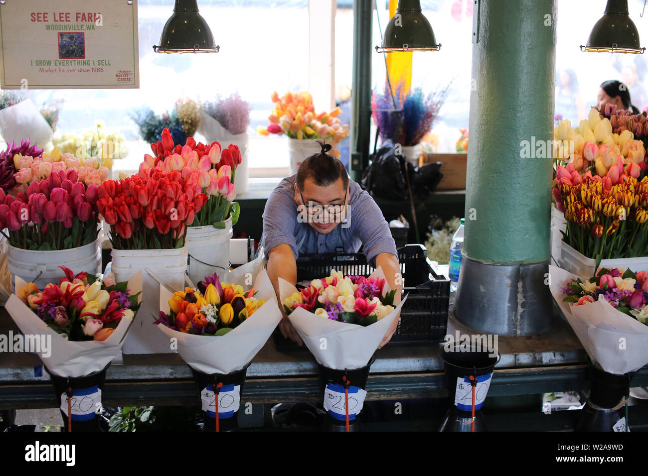 Seattle Flower Seller Stockfoto