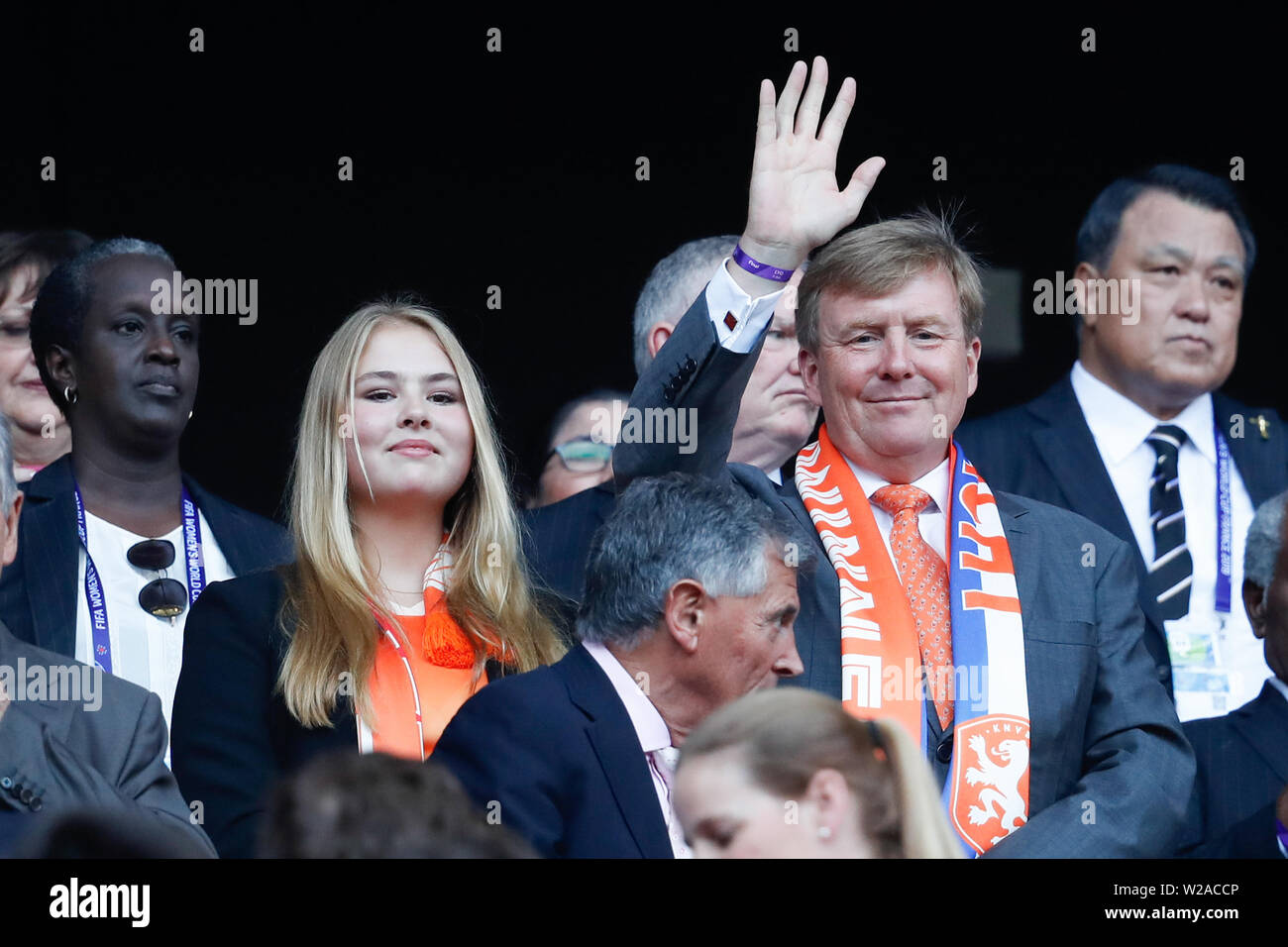 7 Juli 2019 Lyon, Frankreich der FIFA Frauen-WM Frankreich 2019 Finale Deutschland v Niederlande L+R Prinses Amalia de Koning Willem Alexander (Niederlande) Stockfoto