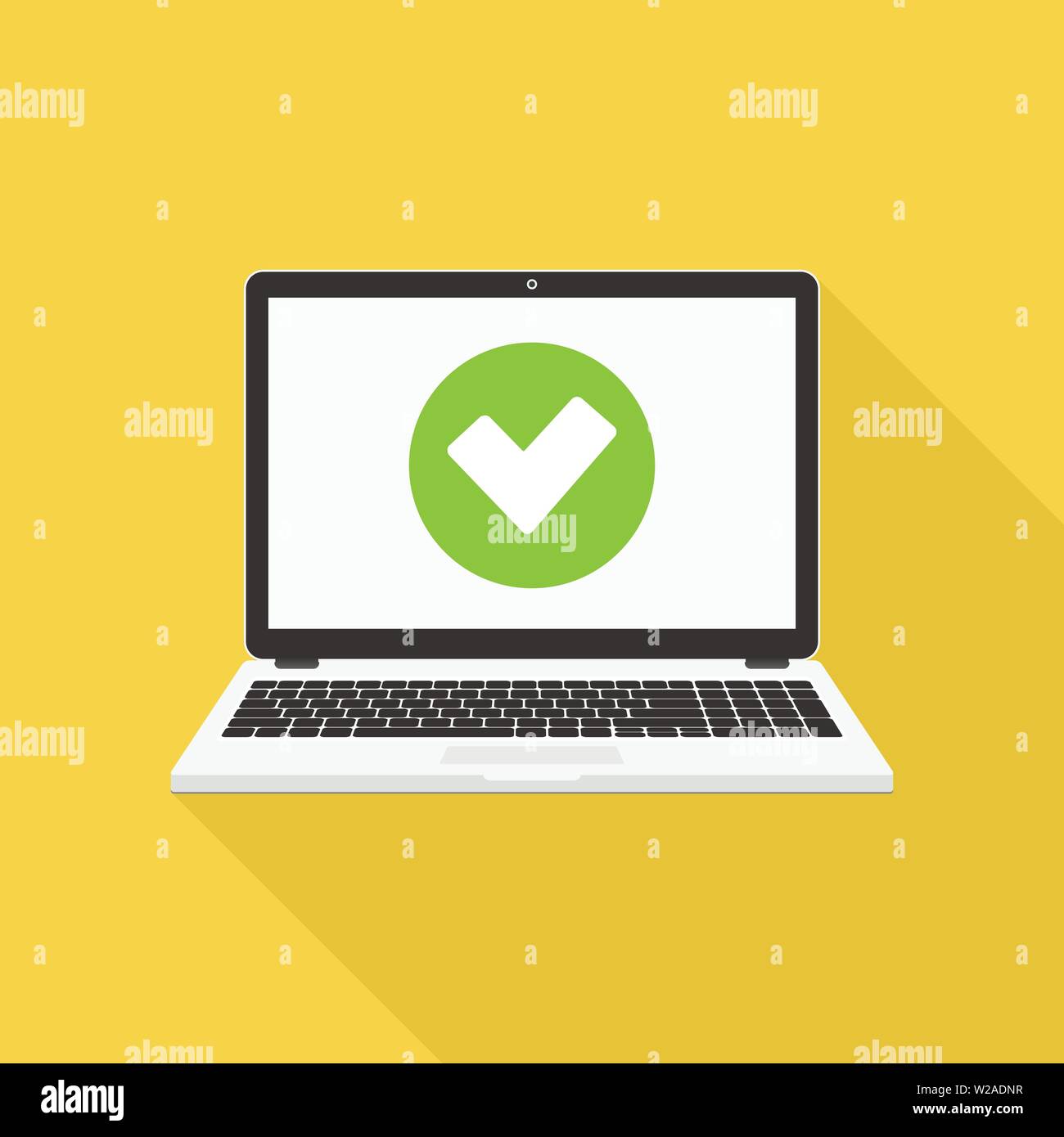 Laptop mit Häkchen Vector Illustration, flache Bauweise Stock Vektor