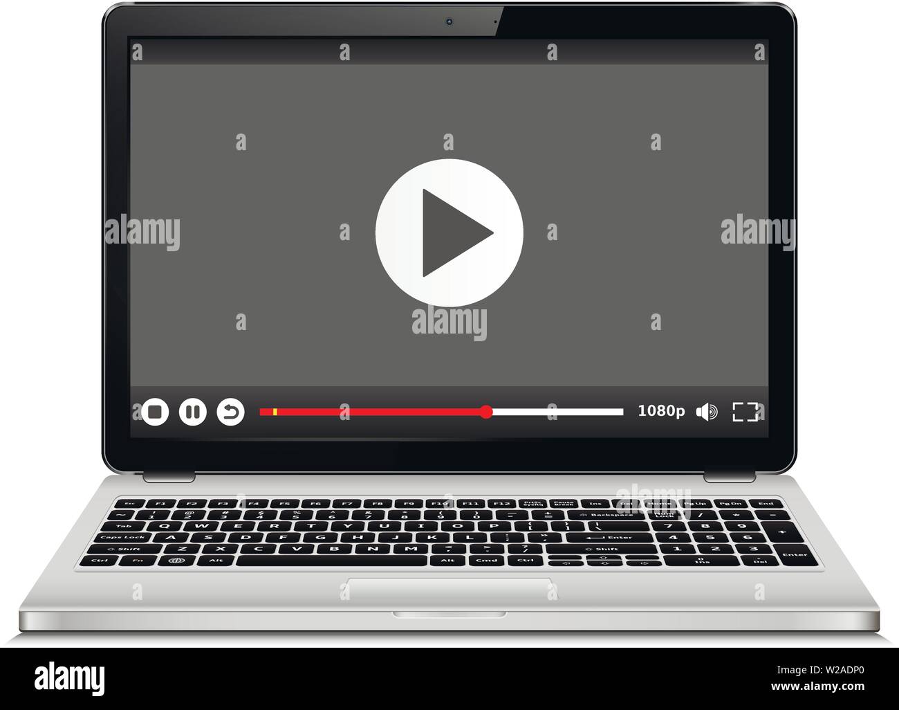 Laptop mit Video player auf dem Bildschirm. Online Streaming Service auf Laptop Stock Vektor
