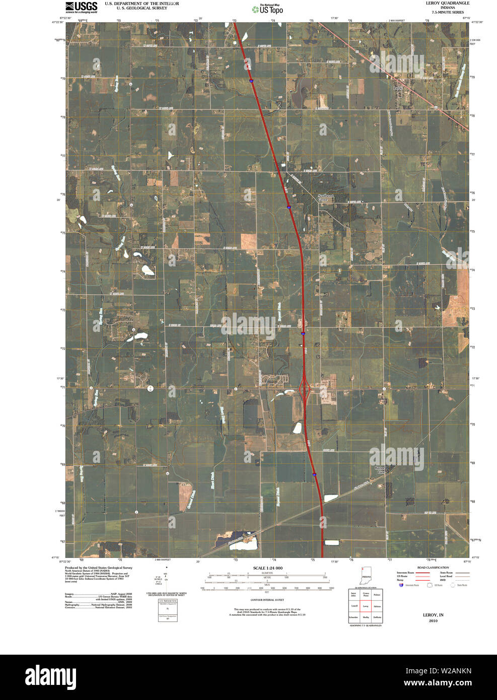 USGS TOPO Karte Indiana in Leroy 20100512 TM Wiederherstellung Stockfoto