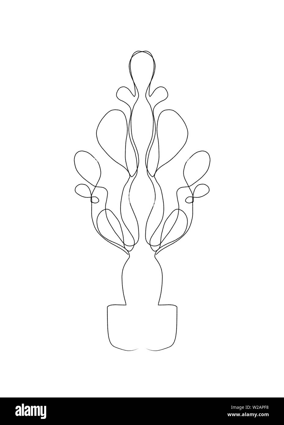 Abstrakte Strichzeichnung eines Kaktus Sukkulente Hauspflanze, Kunstwerk von Pflanzen für private, kommerzielle und redaktionelle Nutzung. Abstrakte Linienzeichnung eines cact Stockfoto
