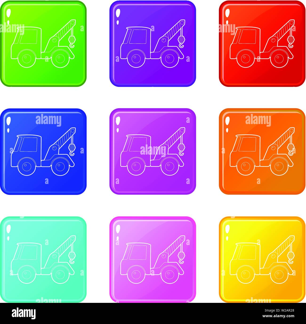 Auto abschleppen Stapler Icons Set 9 Colour Collection Stock Vektor