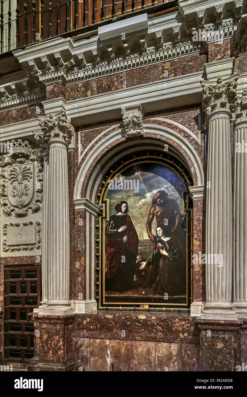 Die hl. Agatha von Catania in Spanien bekannt als Santa Águeda oder Santa Gadea, von Juan Rizi in der trascoro der Kathedrale von Burgos, Spanien Stockfoto