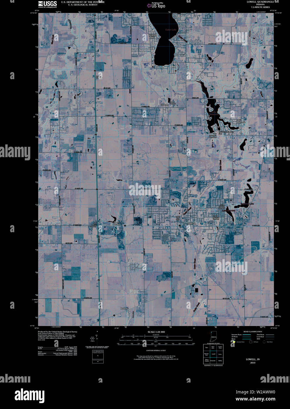 USGS TOPO Karte Indiana in Lowell 20100512 TM invertiert Wiederherstellung Stockfoto