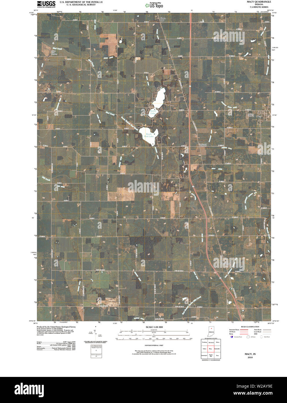 USGS TOPO Karte Indiana im Macy 20100526 TM Wiederherstellung Stockfoto