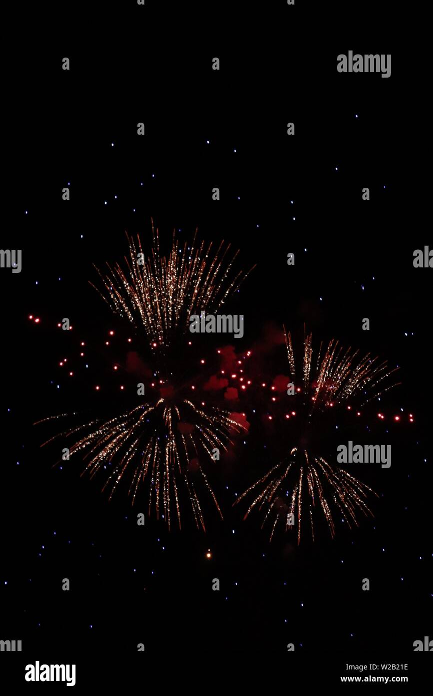Das Feuerwerk am 4. Juli 2019 in Estes Park, Colorado Stockfoto