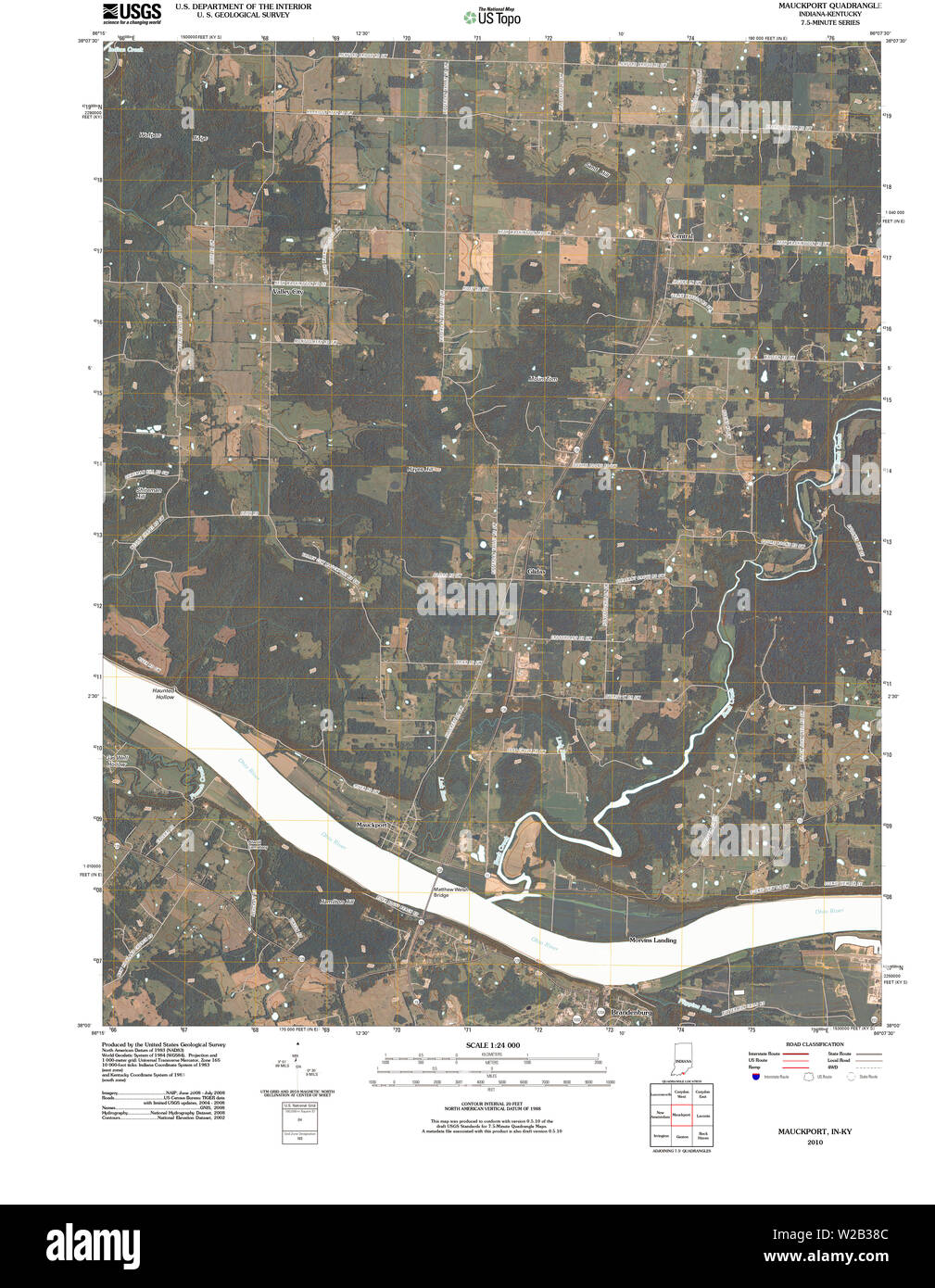 USGS TOPO Karte Indiana in Mauckport 20100528 TM Wiederherstellung Stockfoto