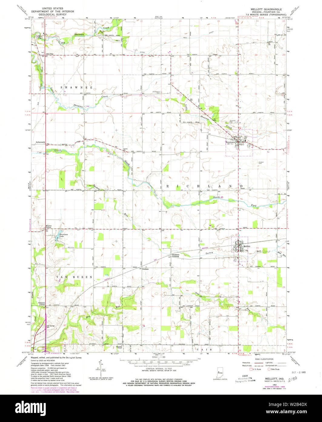USGS TOPO Karte Indiana im Mellott 160655 1962 24000 Wiederherstellung Stockfoto
