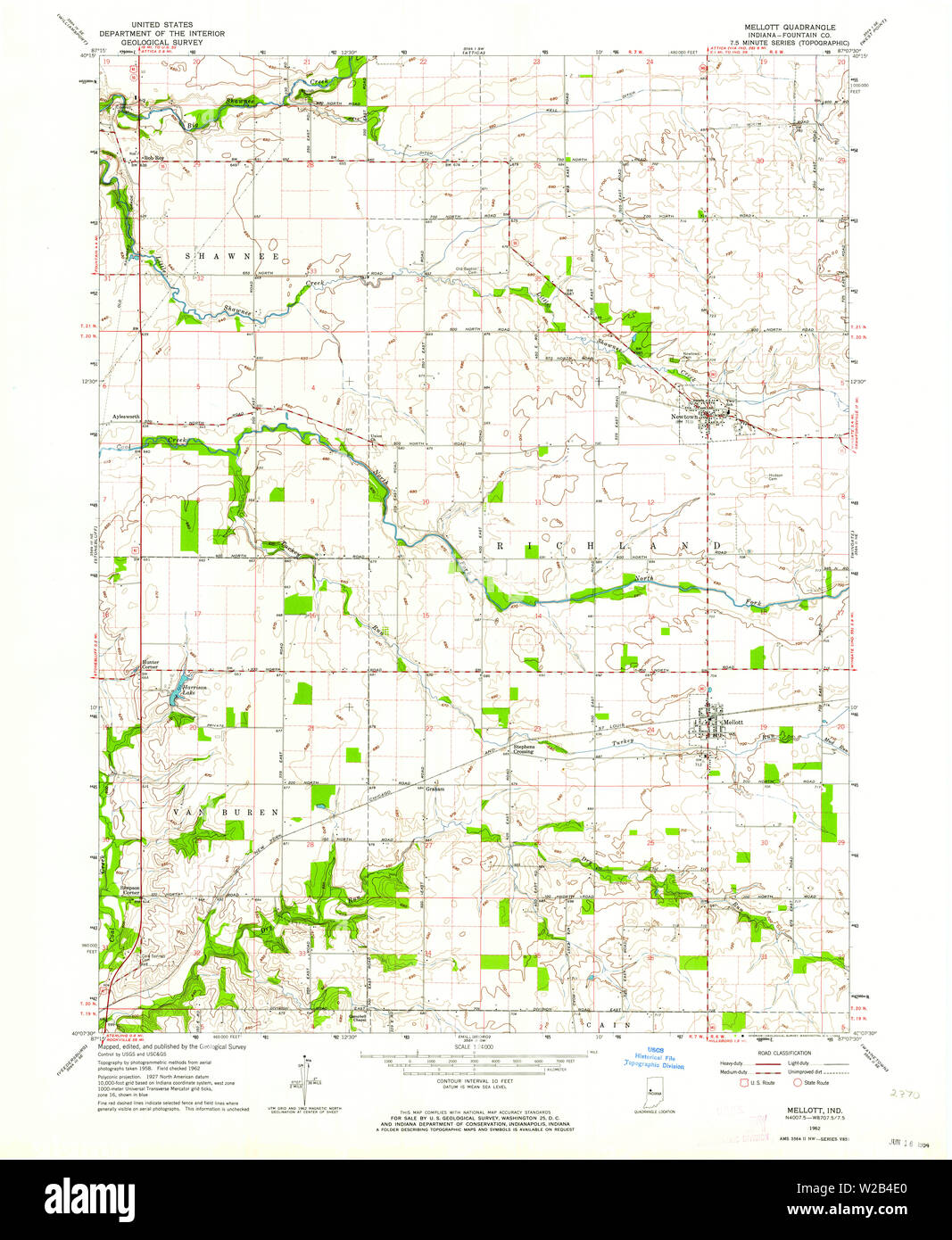 USGS TOPO Karte Indiana im Mellott 160654 1962 24000 Wiederherstellung Stockfoto