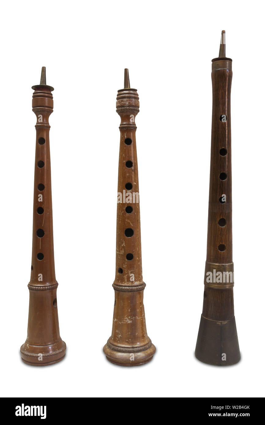 Spanische traditionelle dulzainas Musikinstrumente. Isoliert Stockfoto