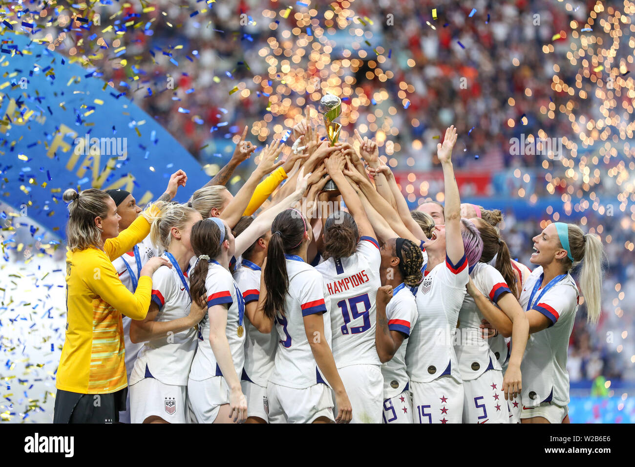 Lyon, Frankreich. 07 Juli, 2019. Spieler die Vereinigten Staaten während der Match gegen die Niederlande Spiel gültig für die Endrunde der Frauen Fußballweltmeisterschaft in Lyon in Frankreich Sonntag, 07. Credit: Brasilien Foto Presse/Alamy leben Nachrichten Stockfoto