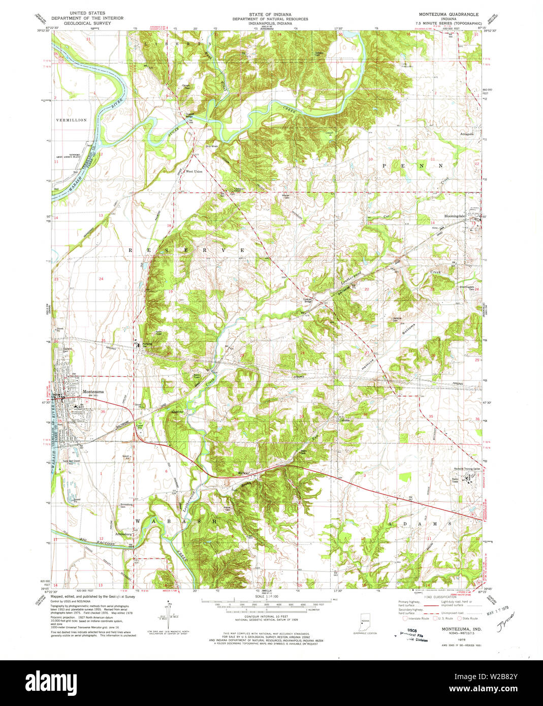USGS TOPO Karte Indiana in Montezuma 160726 1978 24000 Wiederherstellung Stockfoto