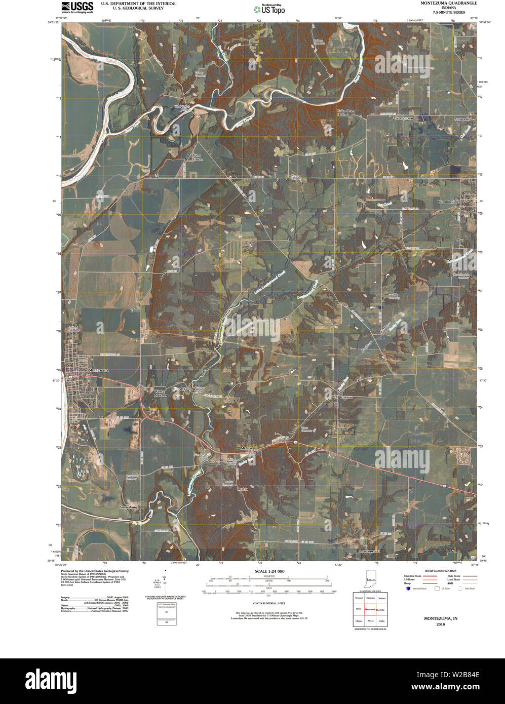 USGS TOPO Karte Indiana in Montezuma 20100512 TM Wiederherstellung Stockfoto