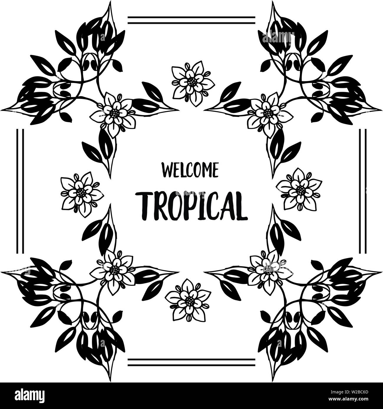 Vector Illustration schöne Blume Rahmen für Karte wellcome tropischen Hand gezeichnet Stock Vektor